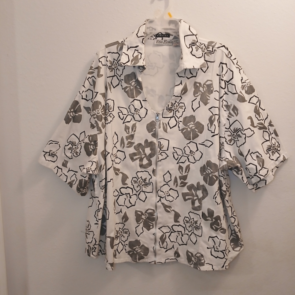 Vintage Erica Brooke Collection Stretch V Neck Blouse Super Plus Size 34 White
